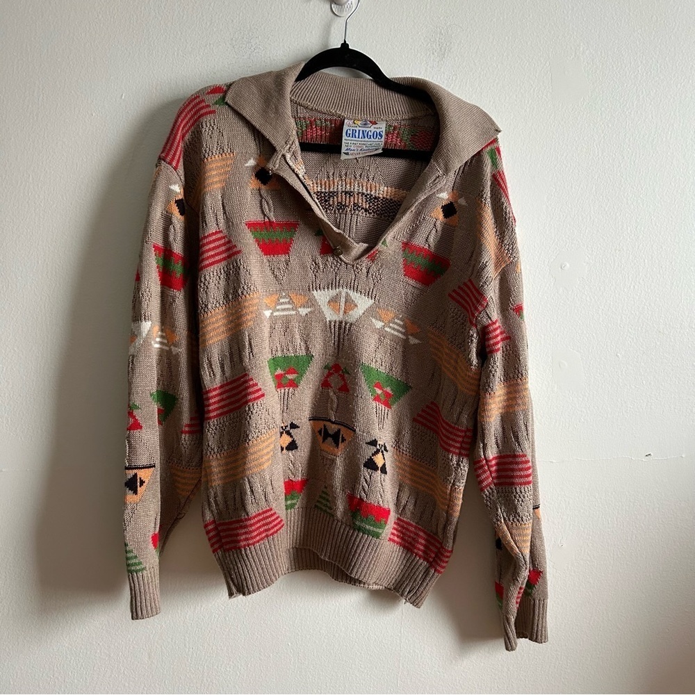 Vintage Sz L Gringos Relaxed Mexican Inspired Knit Sweater - Picture 2 of 9